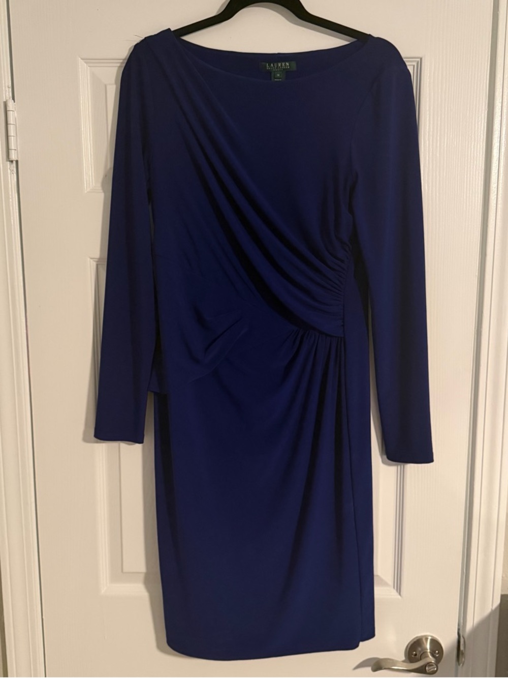 Lauren Ralph Lauren Royal Blue Long Sleeve Faux Wrap V Neck Dress Size 10